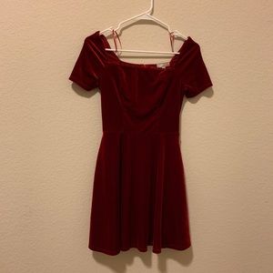 Red velvet GB Off the shoulder mini skater dress